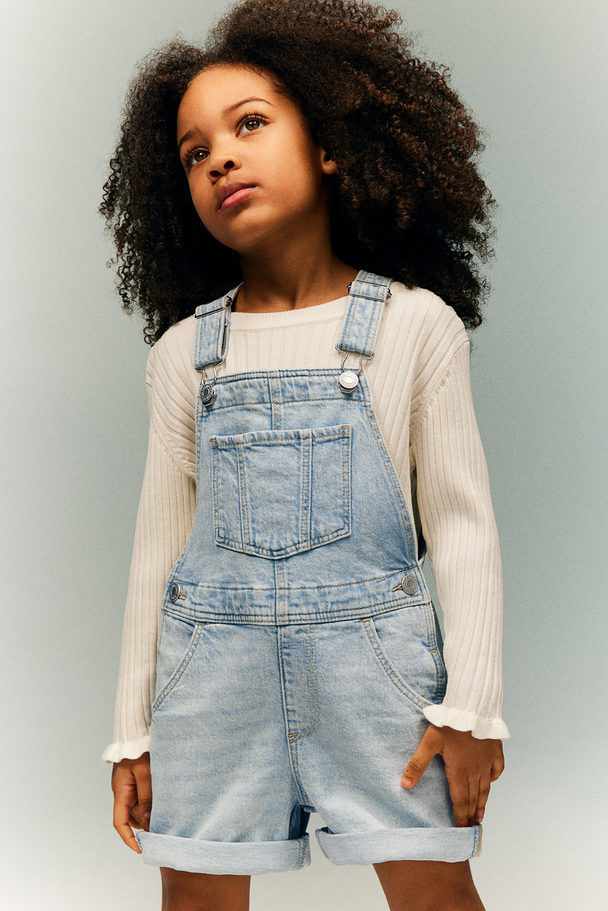 H&M Denim Dungaree Shorts Light Denim Blue