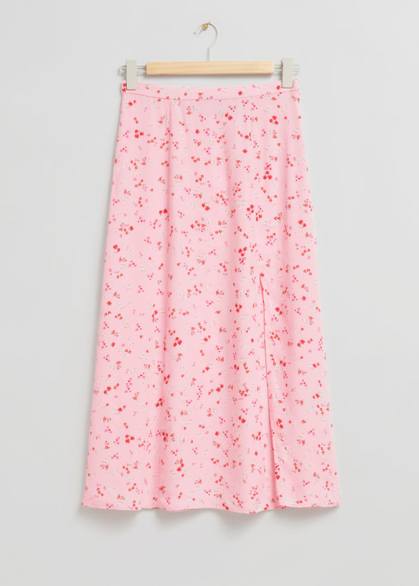 & Other Stories Side Slit Midi Skirt Pink Floral Print