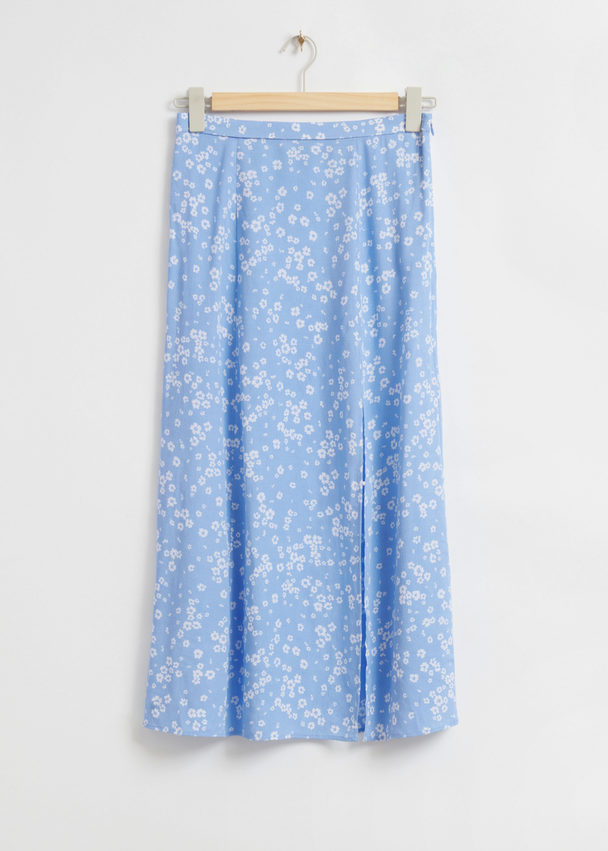 & Other Stories Side Slit Midi Skirt Light Blue Floral Print
