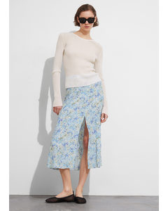 Side Slit Midi Skirt Light Blue Floral Print