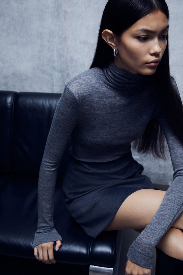H&M Minikjol I Trikå Mörkgråmelerad