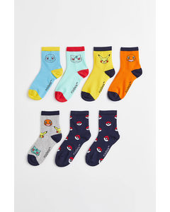 7-pack Socks Yellow/pokémon