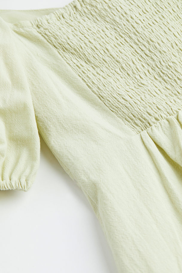 H&M Puff-sleeved Lacing-detail Dress Light Green
