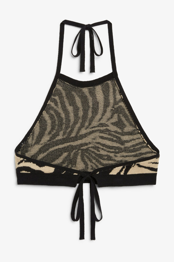 Monki Tiger Print Knit Halterneck Top Beige With Tiger Print
