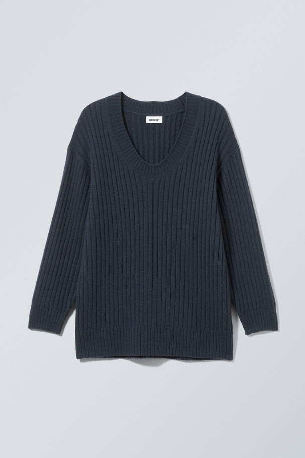 Weekday Eden Oversized Wool Blend Sweater Dark Navy