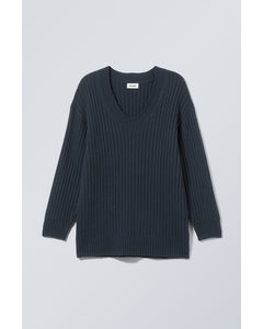 Eden Oversized Sweater I Uldblend Mørk Marineblå