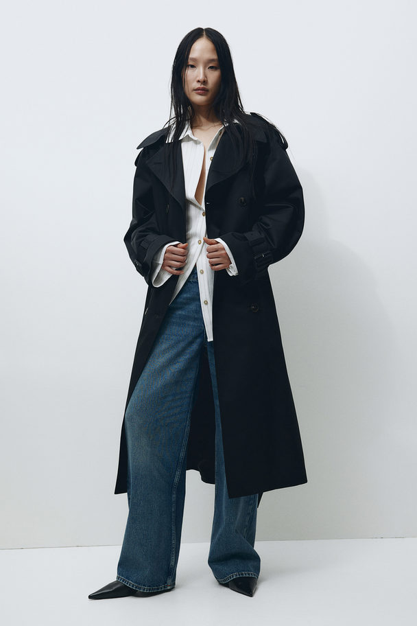 H&M Double-breasted Trenchcoat Zwart