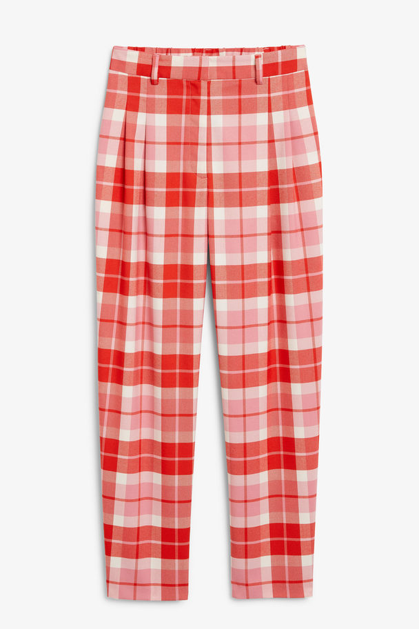 Monki Pink And Red Checked Tapered Leg Trousers Pink & Red Checks