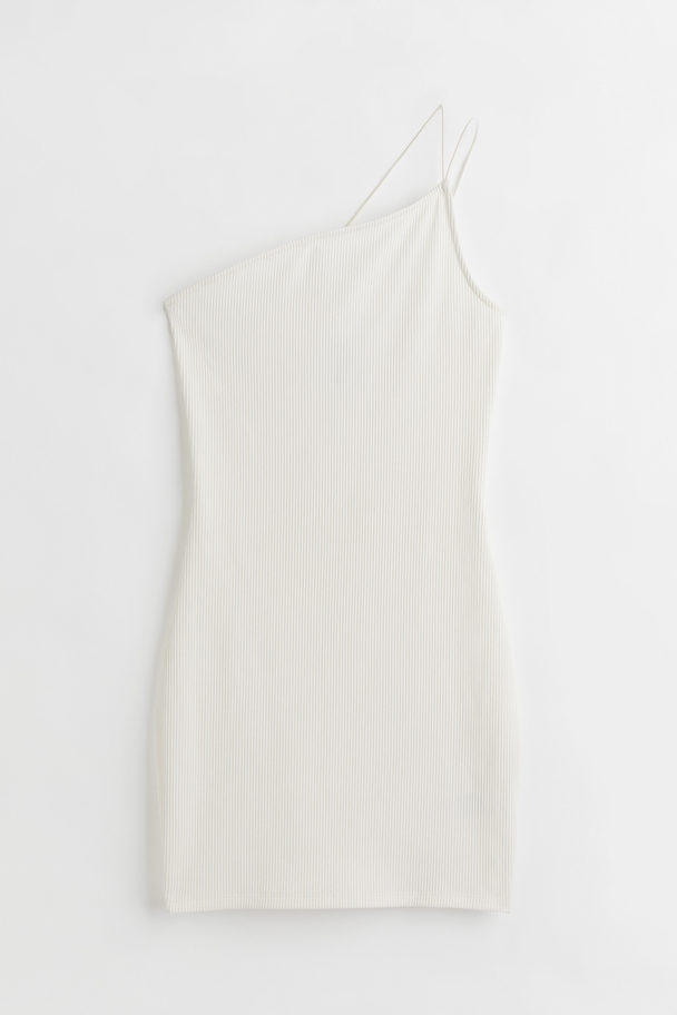 H&M Ribbed One-shoulder Dress Cream
