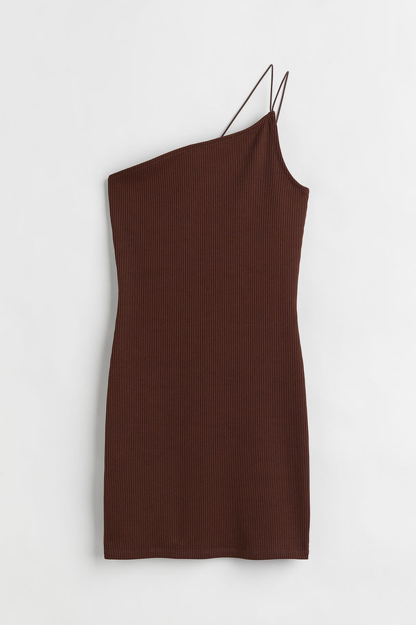H&M Ribbestrikket One Shoulder-kjole Mørk Brun