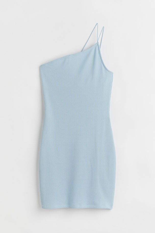 H&M Ribbad One Shoulder-klänning Ljusblå