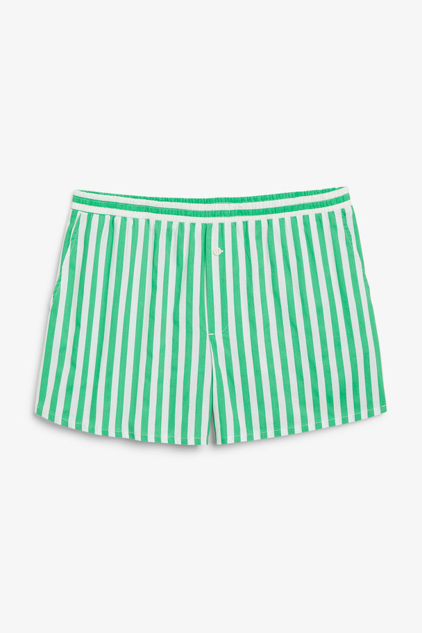 Monki Green Striped Lightweight Shorts Green Stripes