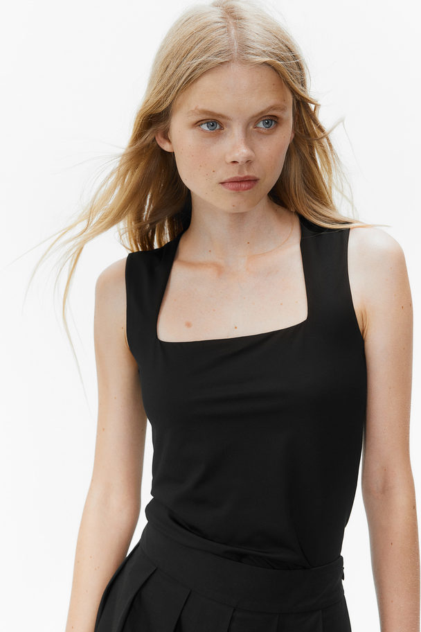 H&M Square-neck Jersey Top Black