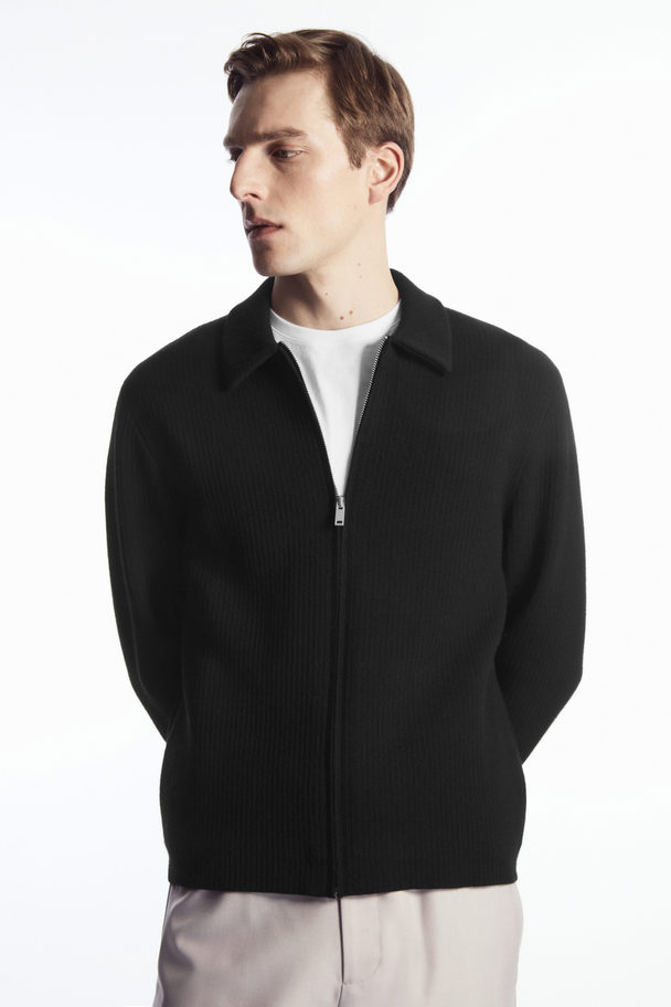 COS Rib-knit Wool Zip-up Jacket Black