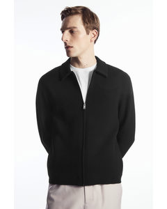 Rib-knit Wool Zip-up Jacket Black