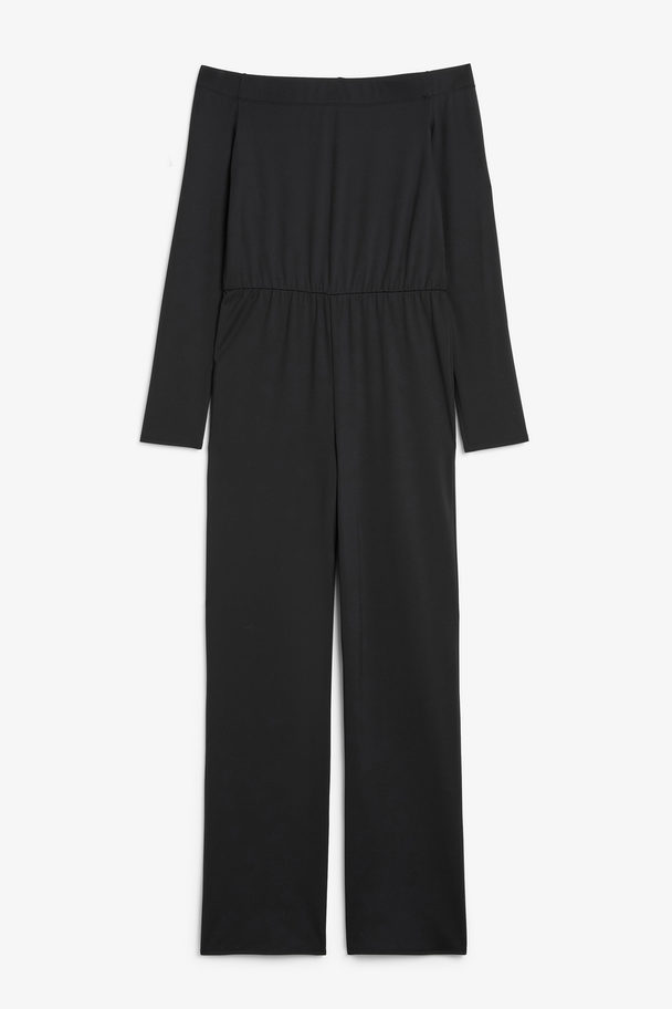 Monki Long Sleeved Boat Neck Jumpsuit Black