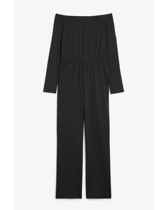 Long Sleeved Boat Neck Jumpsuit Black