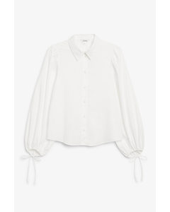White Shirt With Tie Cuff Details White