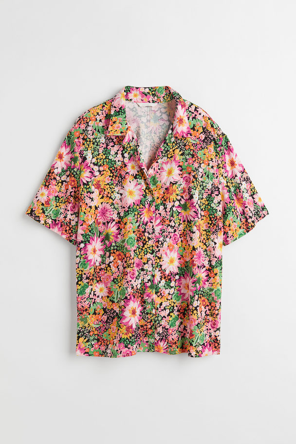 H&M Patterned Resort Shirt Black/floral