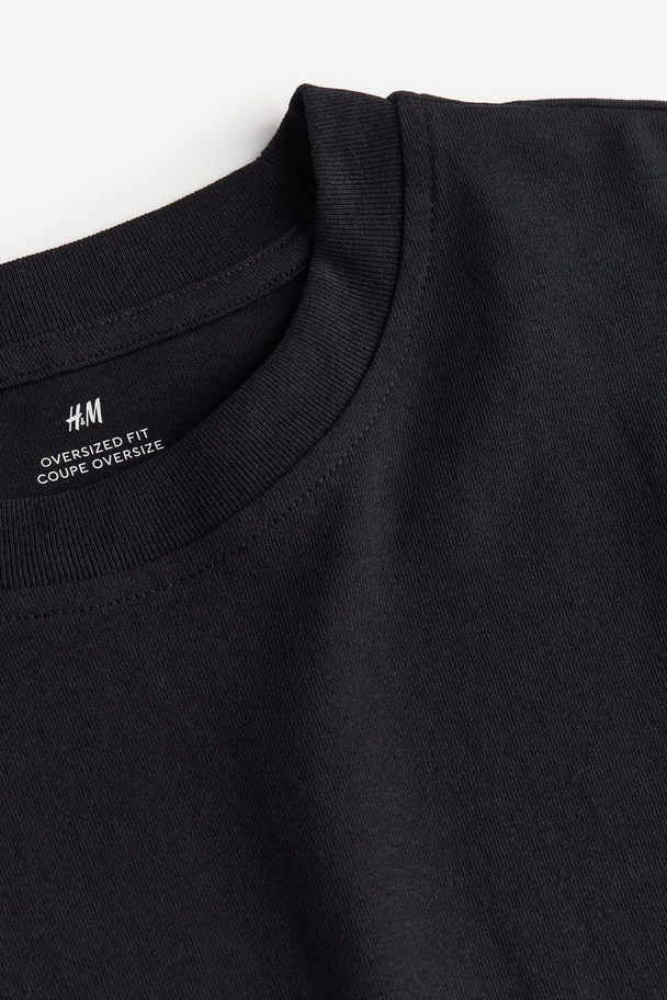 H&M Oversized Fit Cotton T-shirt Black