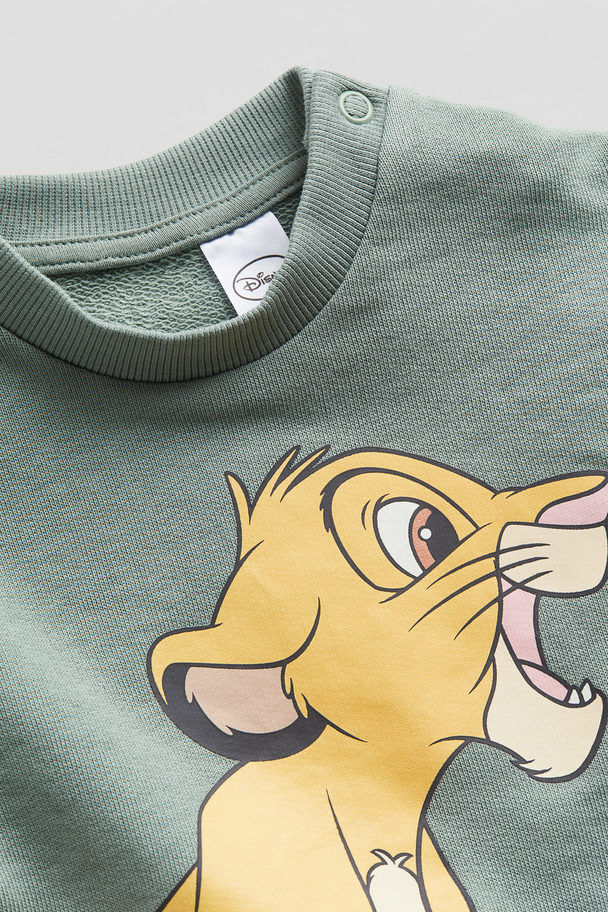 H&M 2-piece Printed Sweatshirt Set Dusty Green/the Lion King