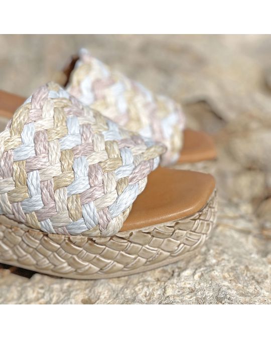Liberitae Levana Platform Sandal With Multi-colored And Beige Raffia Braid