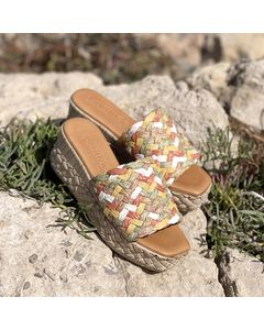Levana Platform Sandal With Multi-colored Raffia Braid