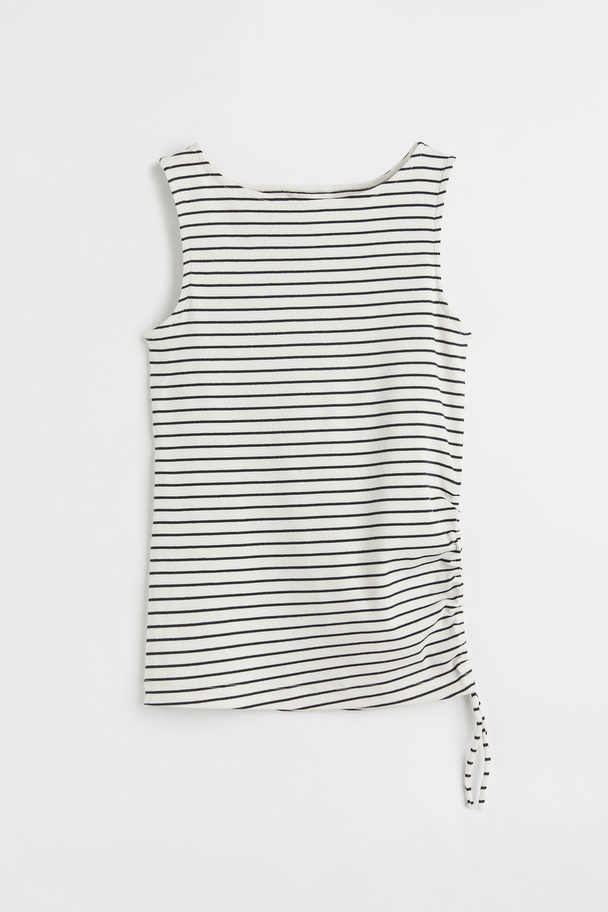 H&M Mama Ribbed Drawstring Top White/striped