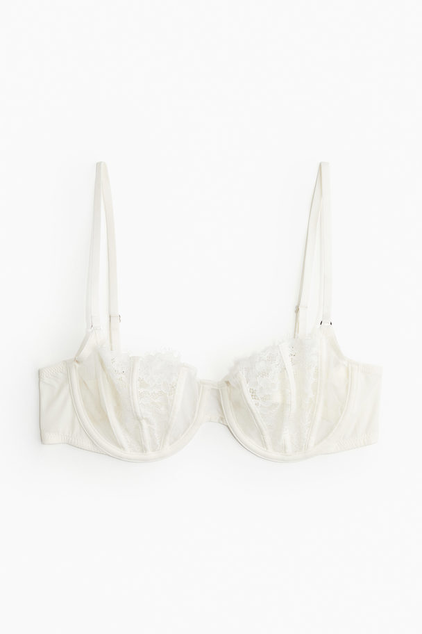 H&M Non-padded Lace Balconette Bra White