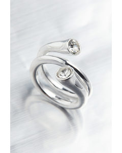 Rhinestone-decorated Ring Silver-coloured