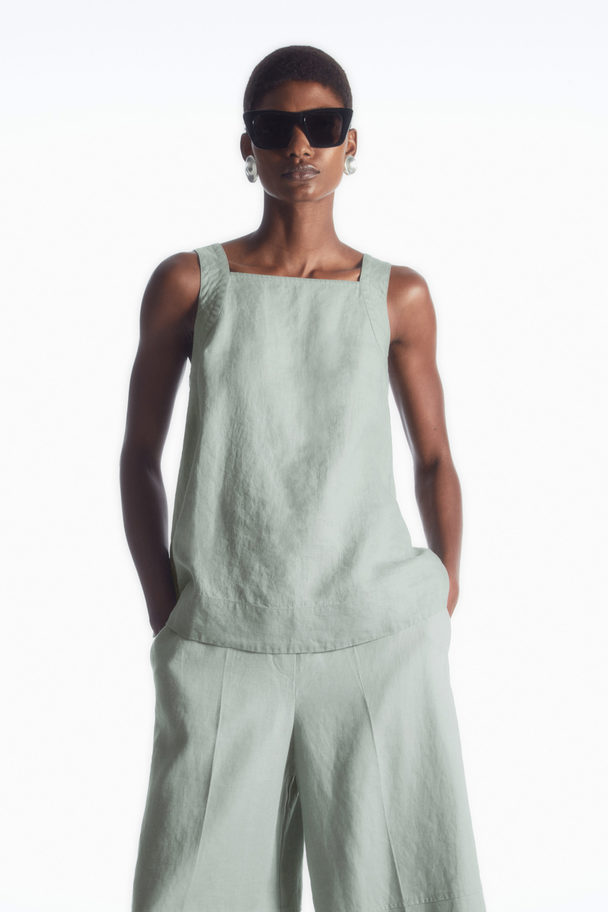 COS Tie-back Linen Top Green