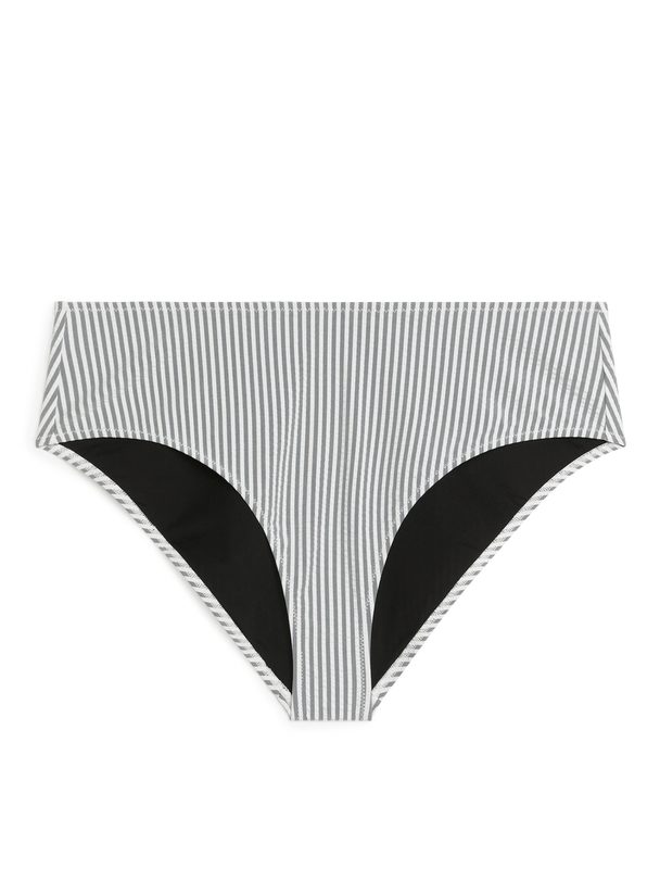 ARKET Seersucker Bikini Bottom Black/white Stripe