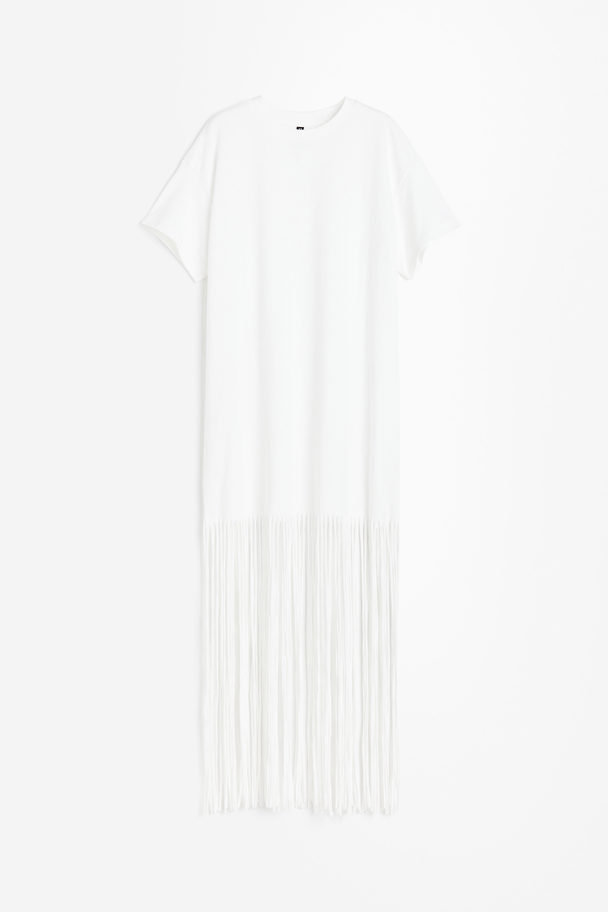 H&M T-shirtklänning Med Fransar Vit