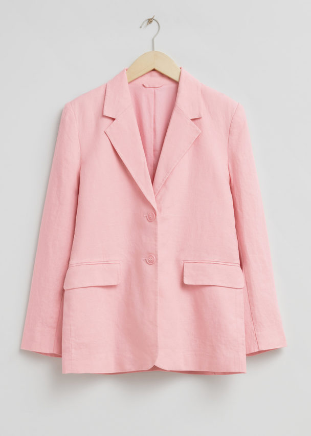 & Other Stories Relaxed Single-breasted Linen Blazer Light Pink