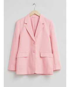 Relaxed Single-breasted Linen Blazer Light Pink