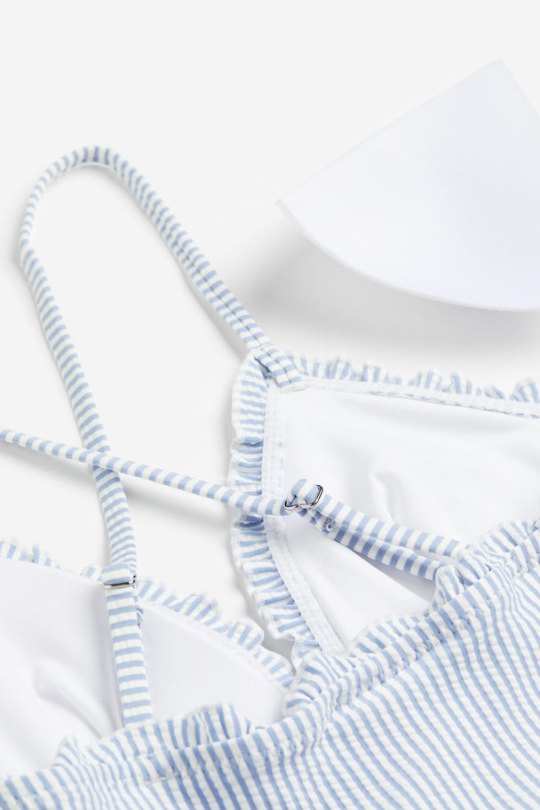 H&M Padded-cup Swimsuit Light Blue/white Striped