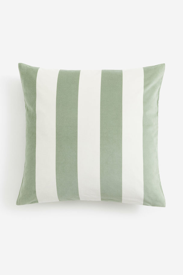 H&M HOME Velvet Cushion Cover Light Khaki Green/striped