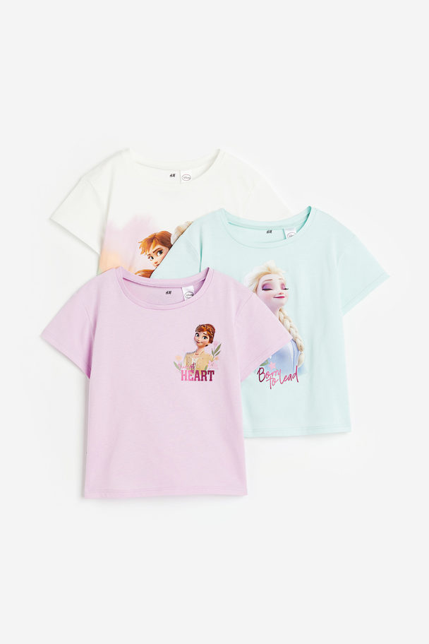 H&M Set Van 3 T-shirts Met Print Wit/frozen
