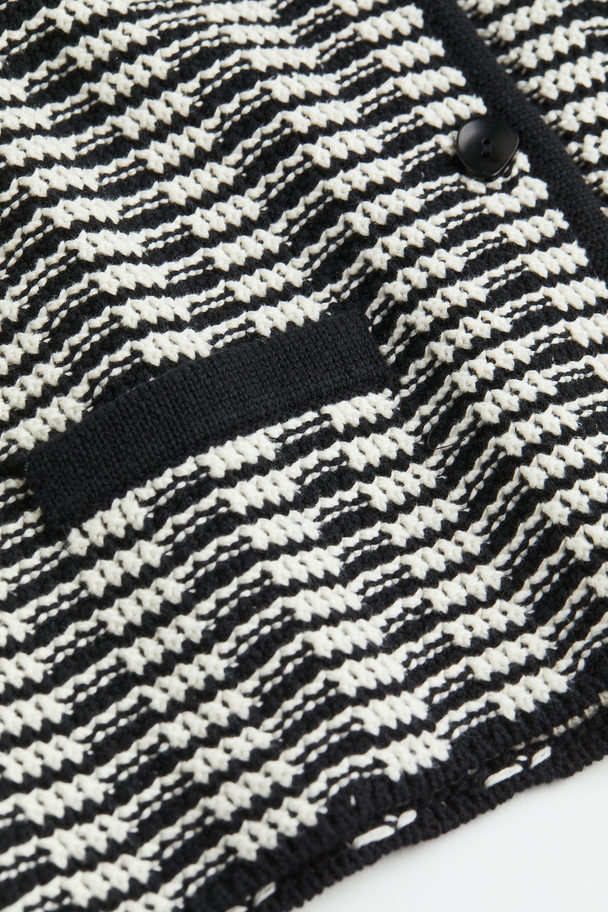 H&M Collared Textured-knit Cardigan Black/white