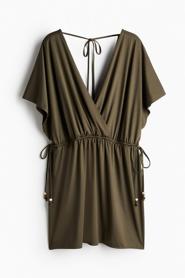 H&M V-neck Beach Dress Dark Khaki Green