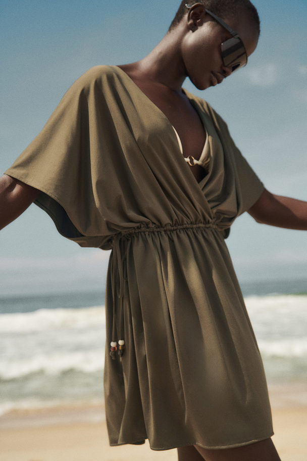 H&M V-neck Beach Dress Dark Khaki Green