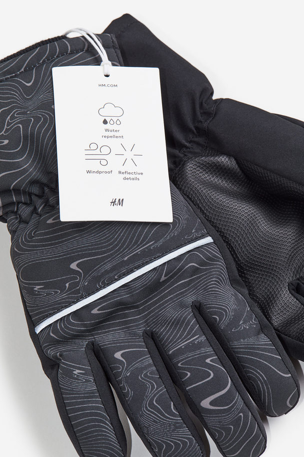 H&M Waterafstotende, Gewatteerde Handschoenen Zwart/dessin