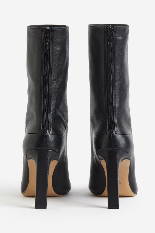 H&M Heeled Leather Boots Black