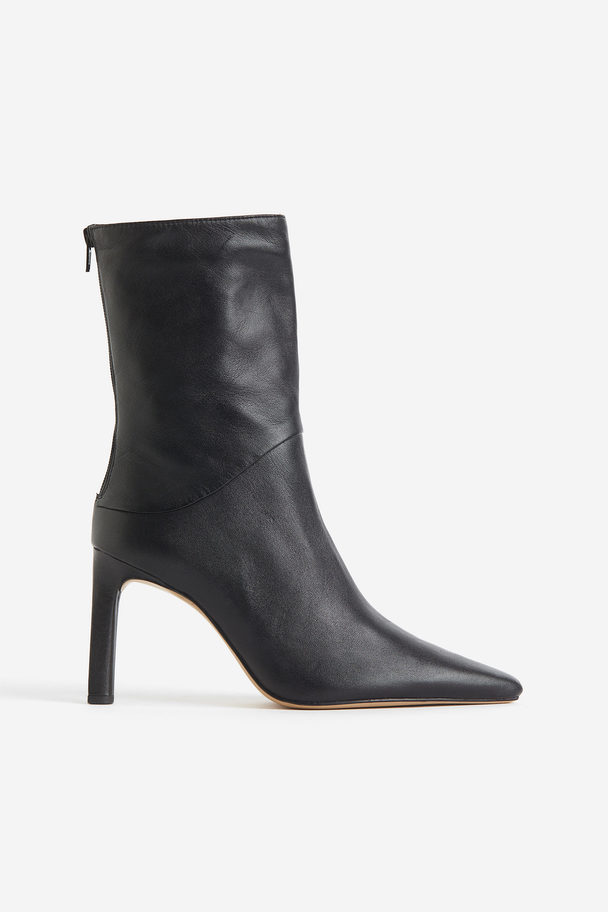 H&M Heeled Leather Boots Black