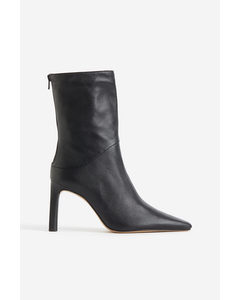 Heeled Leather Boots Black