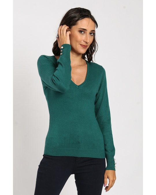 William de Faye V-neck Sweater With Pearl Buttons On Sleeves
