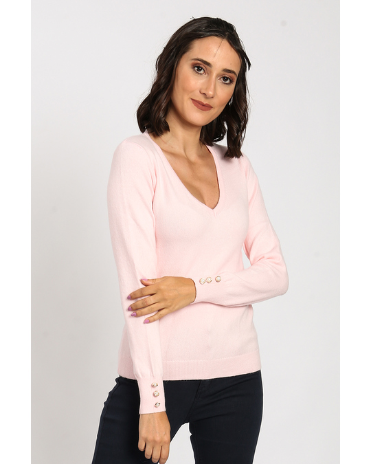 William de Faye V-neck Sweater With Pearl Buttons On Sleeves