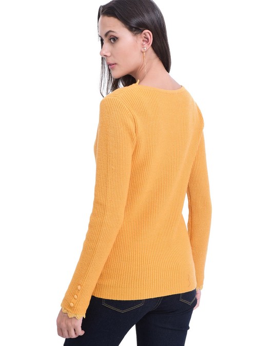 William de Faye V-neck Sweater With English Lace And Buttons On Sleeves