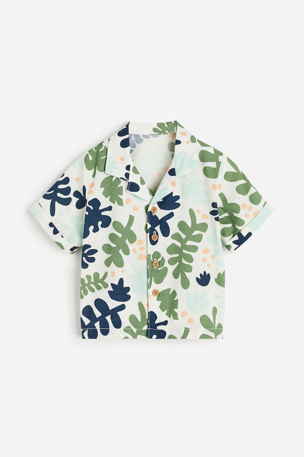H&M Hemd mit Reverskragen Weiß/Blätter