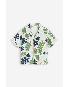 Kortärmad Resortskjorta Vit/löv